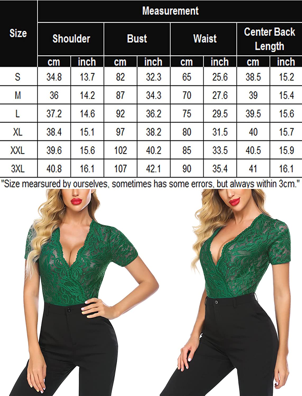 Avidlove Lace Short Sleeve Bodysuit Deep V Snap Crotch Clubwear Tops S-XXL