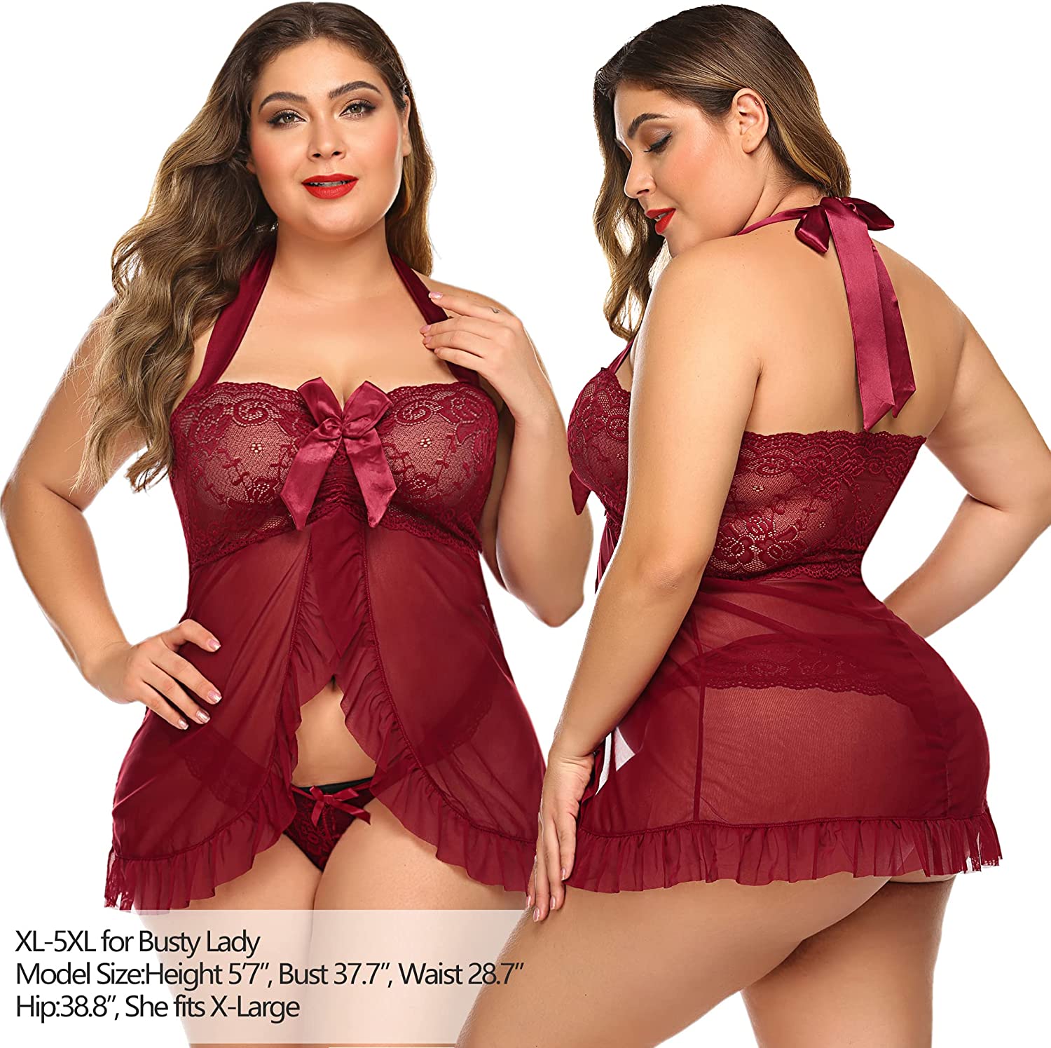 Avidlove Lingerie for Lace Babydoll Open Front Sleepwear Halter Nighty Chemsie XS-5XL