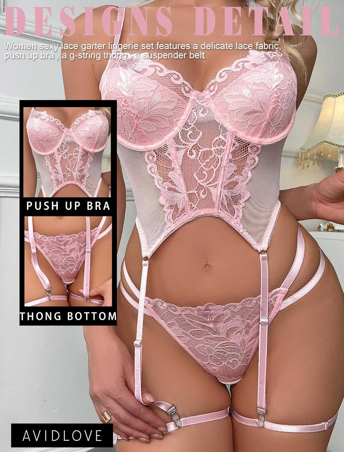 Avidlove Lingeries Garter Set Lace Lingerie With Underwire 2 Piece Push Up Lingerie Sets Corset Tops