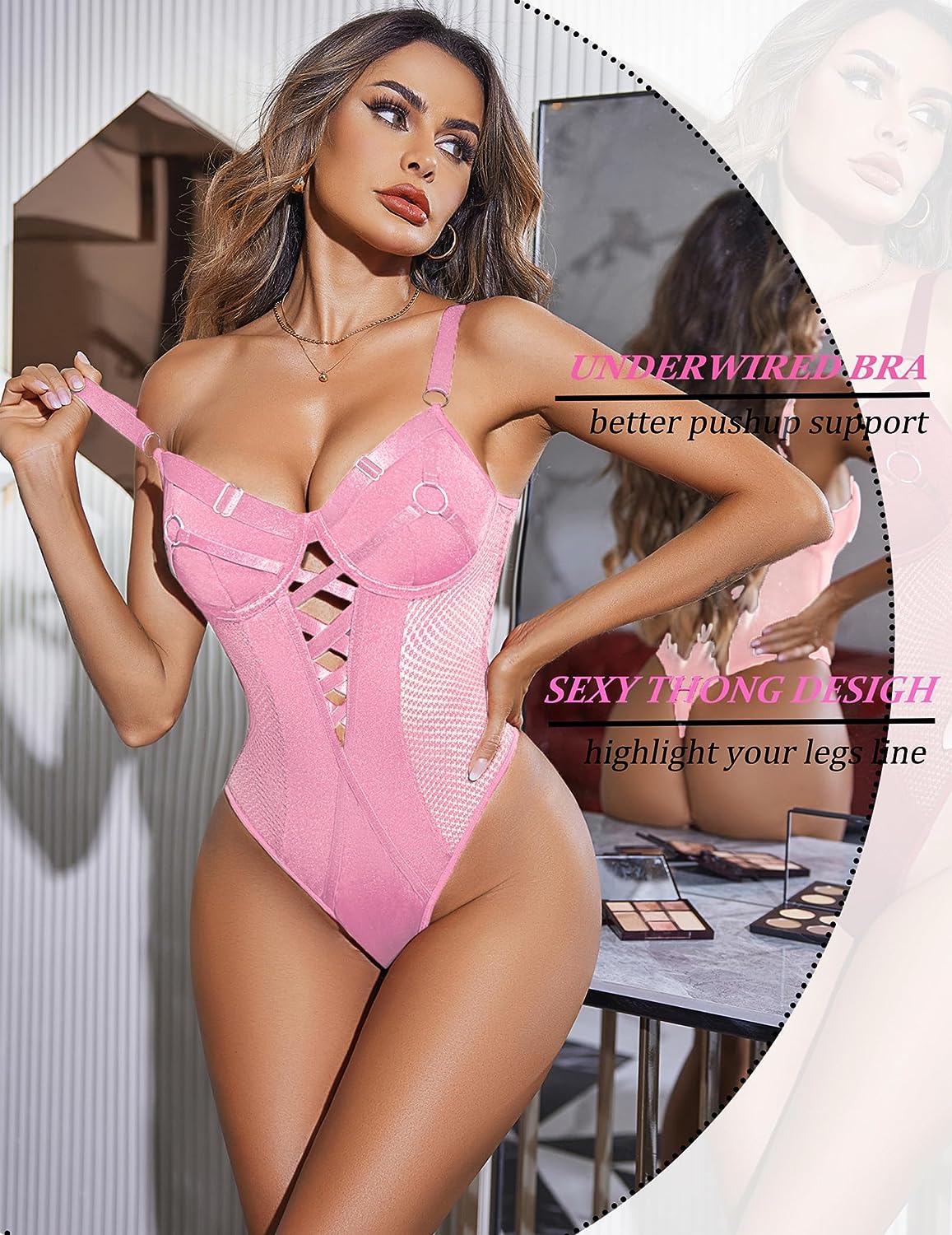 Avidlove Lingerie Bodysuit Mesh Teddy Underwire Lace Bodysuits One Piece Babydoll With Snap Crotch S-XXL