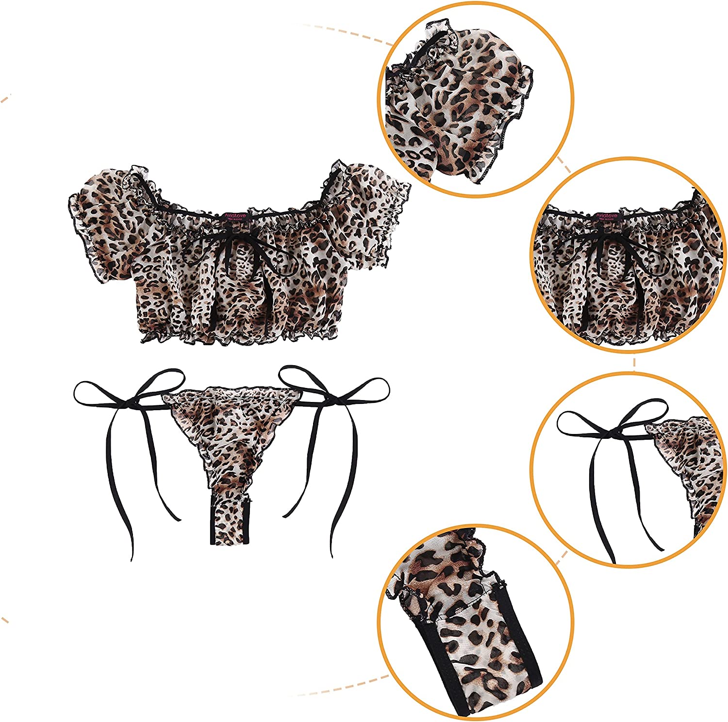 Avidlove Bra and Panty Set Ruffle Lingerie Set Mesh Babydoll Chemise