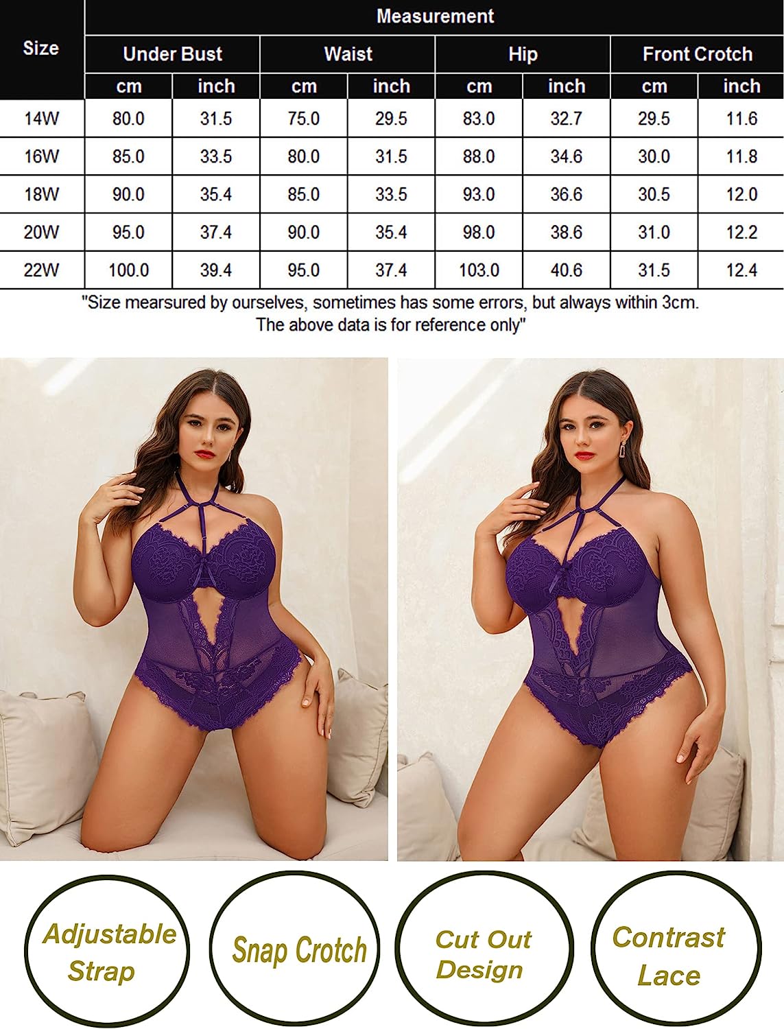 Avidlove Plus Size Lingerie for Lace Bodysuit Teddy Lingerie One Piece Babydoll