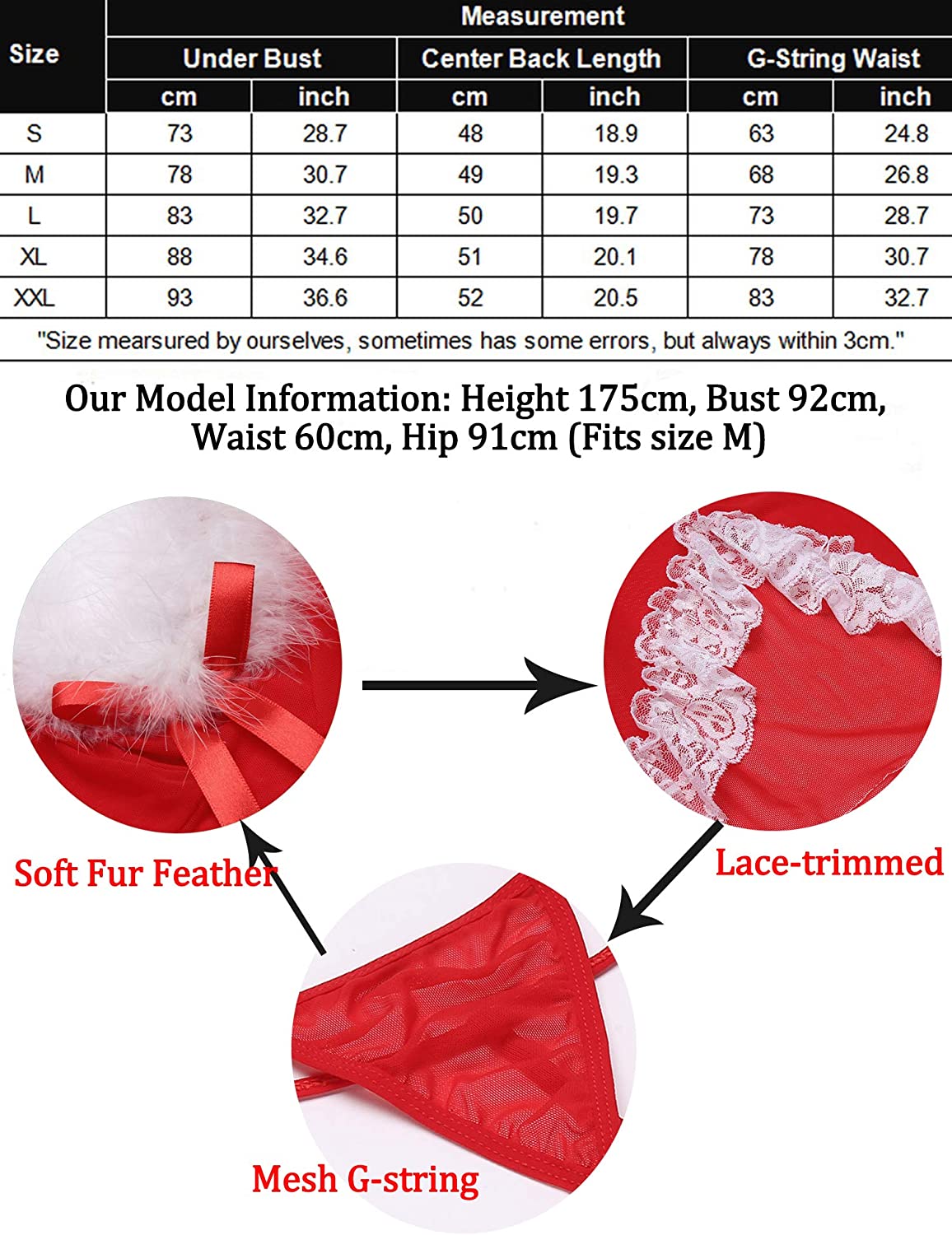 Avidlove Christmas Lingerie for Sex Red Santa Lace Babydoll Chemise V Neck Sleepwear Red