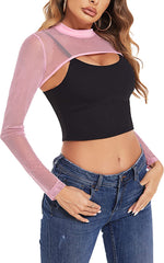 Avidlove Mesh Crop Tops for Mock Neck Long Sleeve Crop Top See Through Shirt Top Clubwear