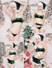 Avidlove Christmas Lingerie Velvet Santa Lingerie 3 Piece New Years Lingerie Set