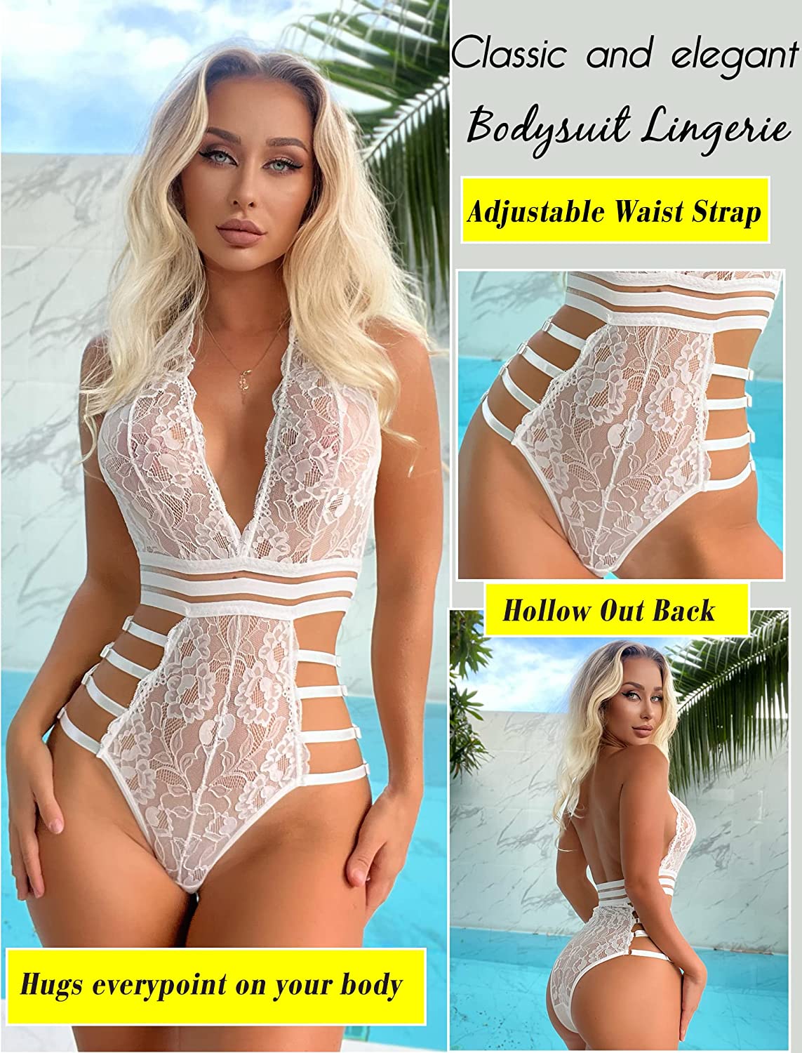 Avidlove Lace Bodysuit Teddy Lingerie Snap Crotch Lingerie One Piece Babydoll