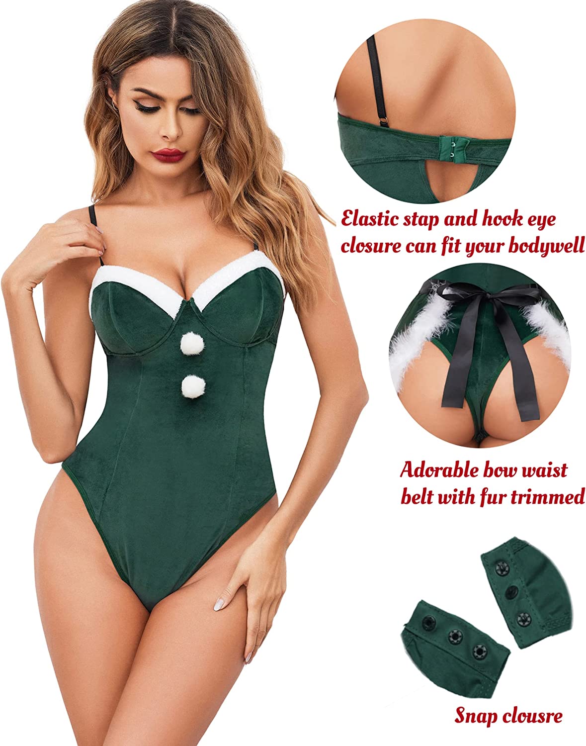 Avidlove Christmas Lingerie Santa Babydoll Lingerie V Neck Velvet Lingerie with Belt