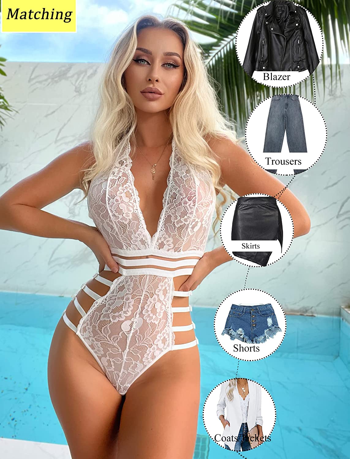 Avidlove Lace Bodysuit Teddy Lingerie Snap Crotch Lingerie One Piece Babydoll