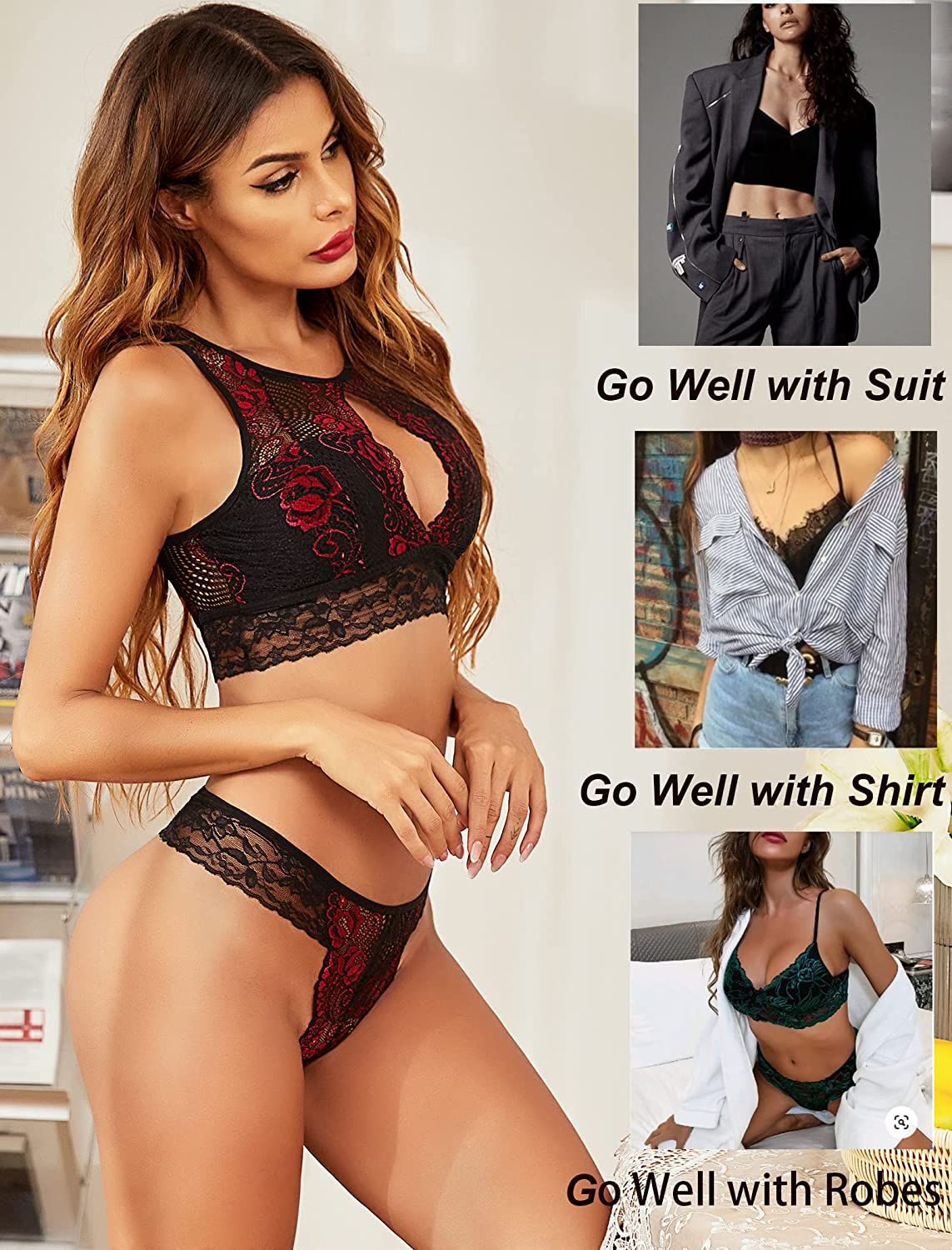 Avidlove Lingerie 2 Piece Lace Babydoll Bra and Panty Set Mini Sleepwear