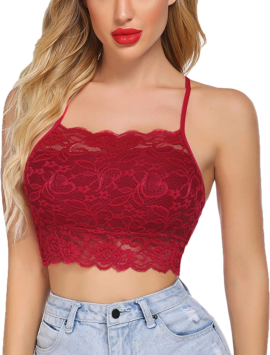 Avidlove Lace Bralette for High Neck Camisoles Racerback Double-Layered Crop Top