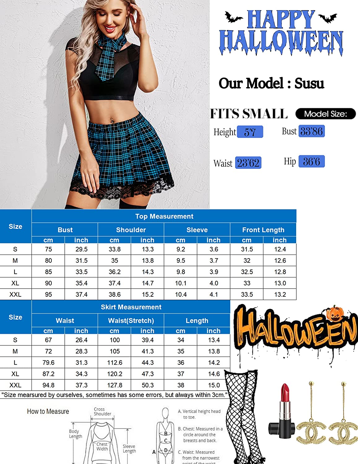Avidlove Schoolgirl Lingerie for 3 Piece Mesh Crop Top & Plead Skirt Roleplay Costumes with Tie