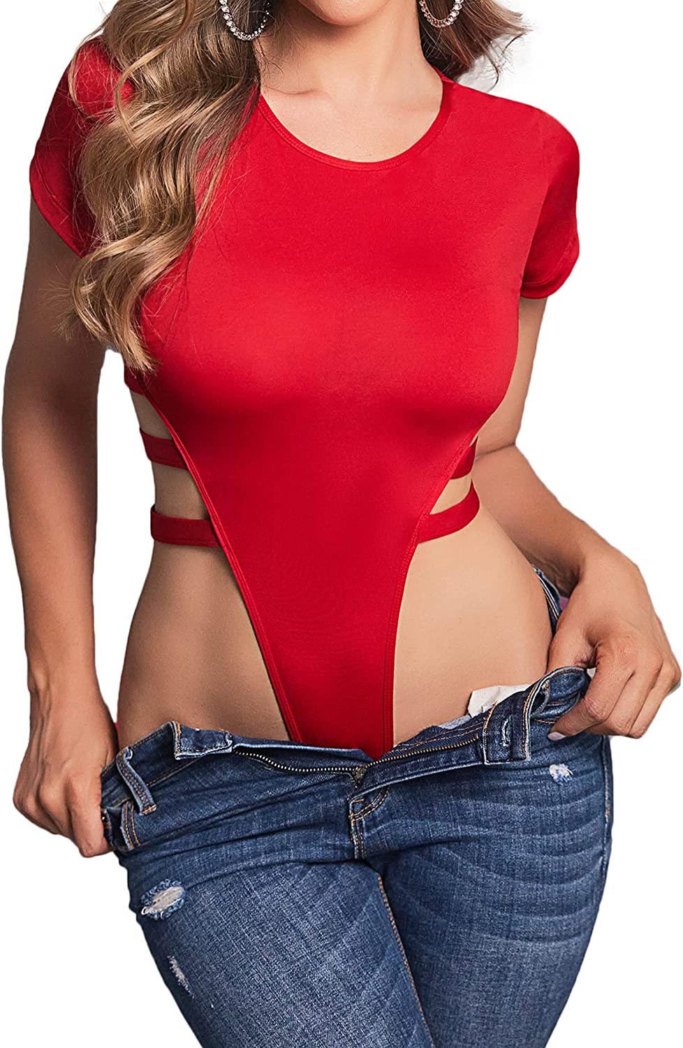 Avidlove Bodysuit Cut Out Short Sleeve Body Suits Leotard Tops Casual Daily Outfits T Shirts S-XXL