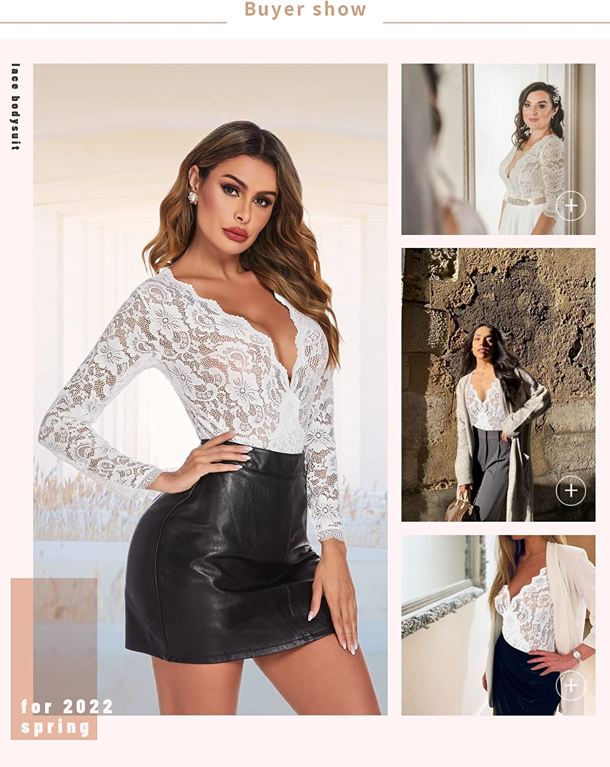 Avidlove Lace Short Sleeve Bodysuit Deep V Snap Crotch Clubwear Tops S-XXL