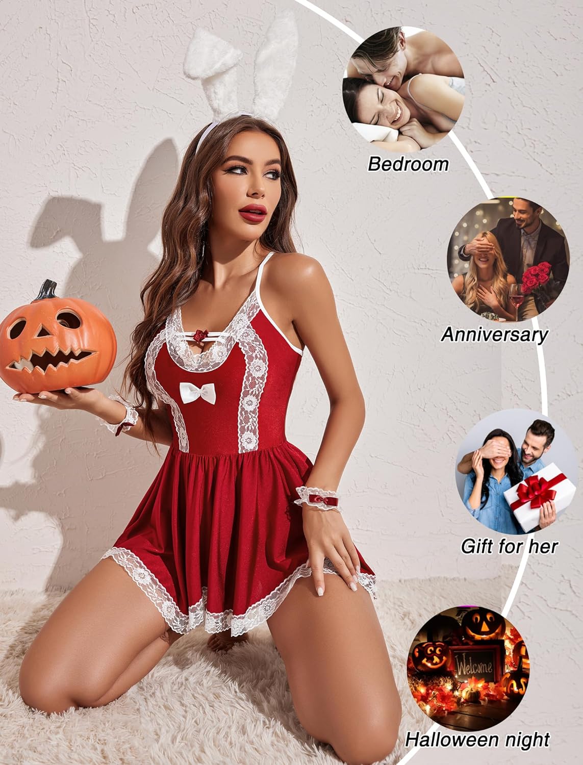 Avidlove Maid Costume Cosplay Lingerie Set Mesh Chemise Babydoll Lace Roleplay Outfit 4 Piece Strap Nightwear