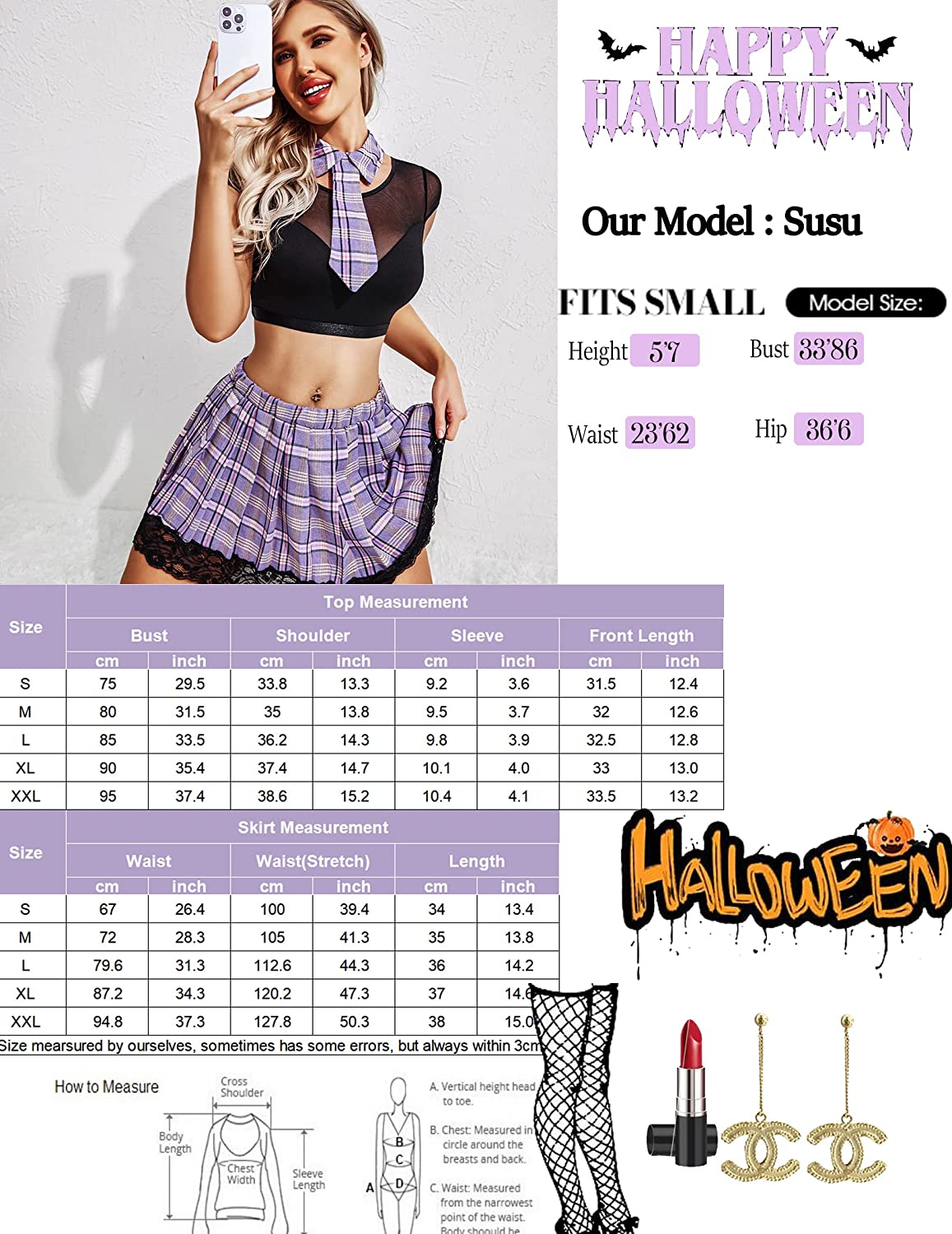 Avidlove Schoolgirl Lingerie for 3 Piece Mesh Crop Top & Plead Skirt Roleplay Costumes with Tie