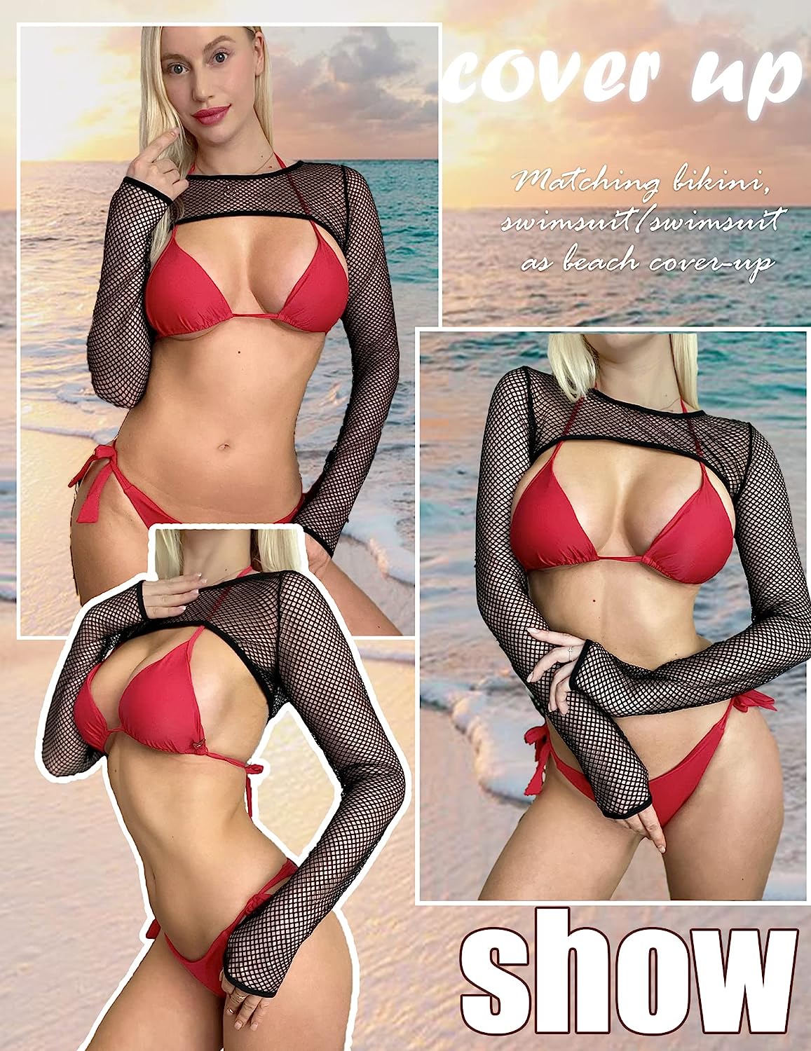 Avidlove Fishnet Long Sleeve Crop Top See Through Shirt Sheer Blouse Outfits