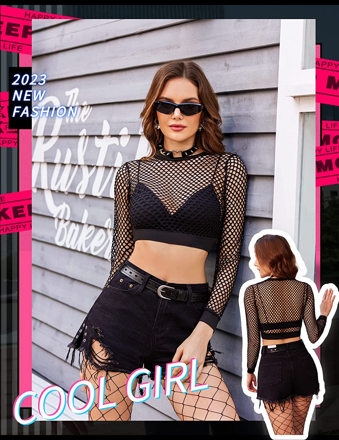 Avidlove Fishnet Top for Long Sleeve Fishnet Shirt Fishnet Crop Top
