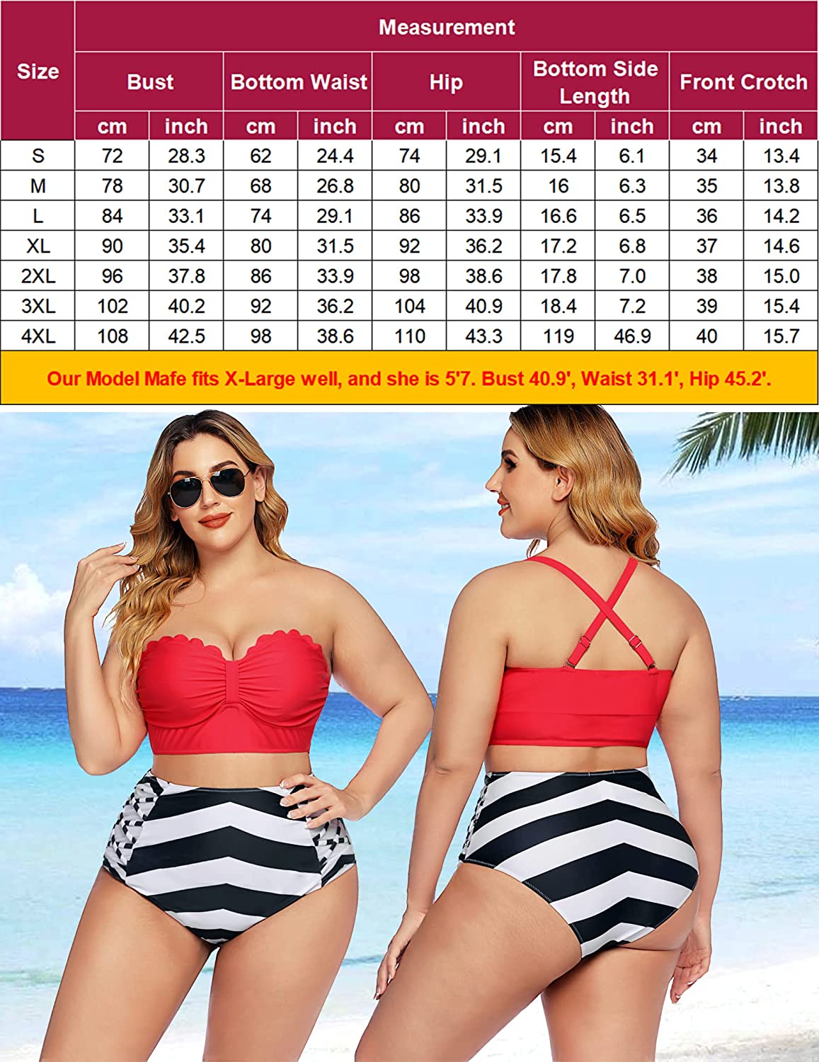 Avidlove Swimsuit for High Waisted Bikini Tummy Control 2 Piece Swimwear Bathing Suits S~4XL