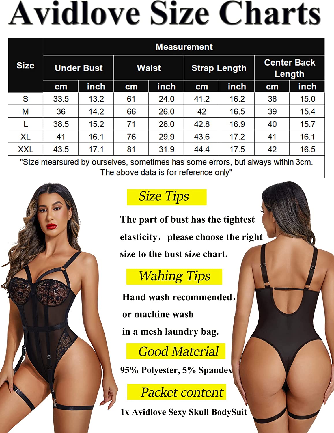 Avidlove Teddy Lingerie for with Garter Belt One Piece Lingerie Naughty Strappy Lingerie Lace Exotic Bodysuit