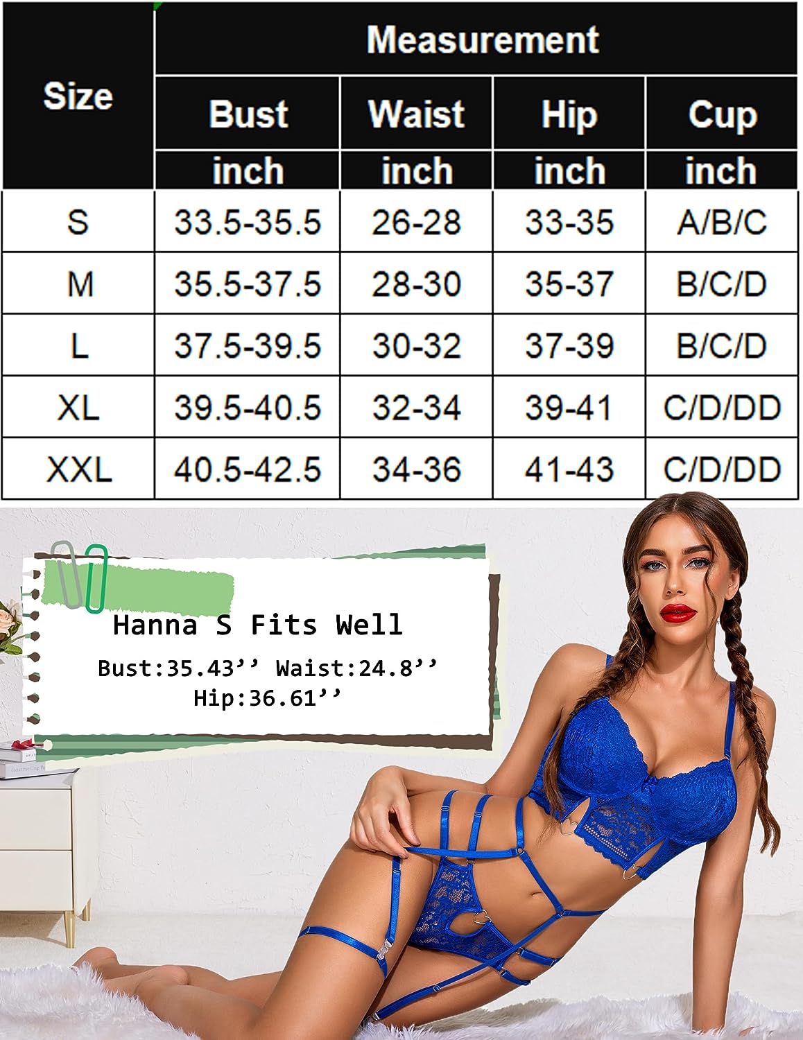 Avidlove Garter Lingerie for Women, Lace Lingerie with Underwire, Matching 4 Piece Push Up Lingerie Set