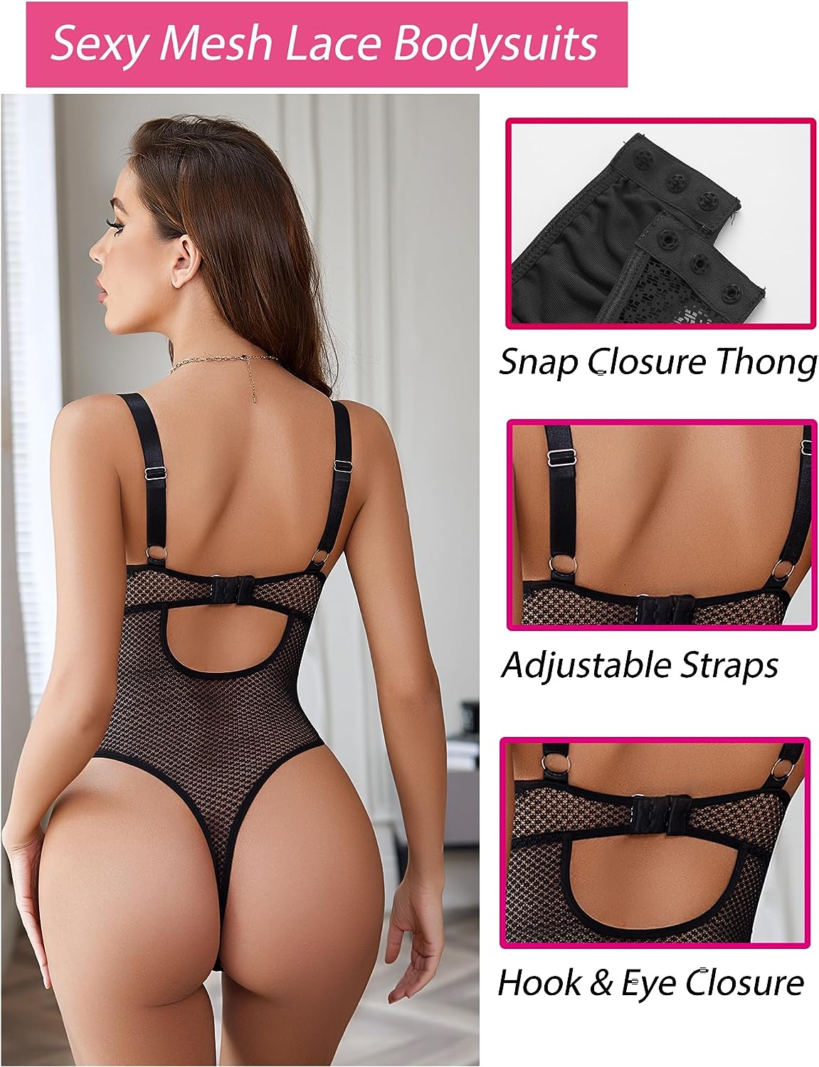 Avidlove Lingerie Bodysuit Mesh Teddy Underwire Lace Bodysuits One Piece Babydoll With Snap Crotch S-XXL
