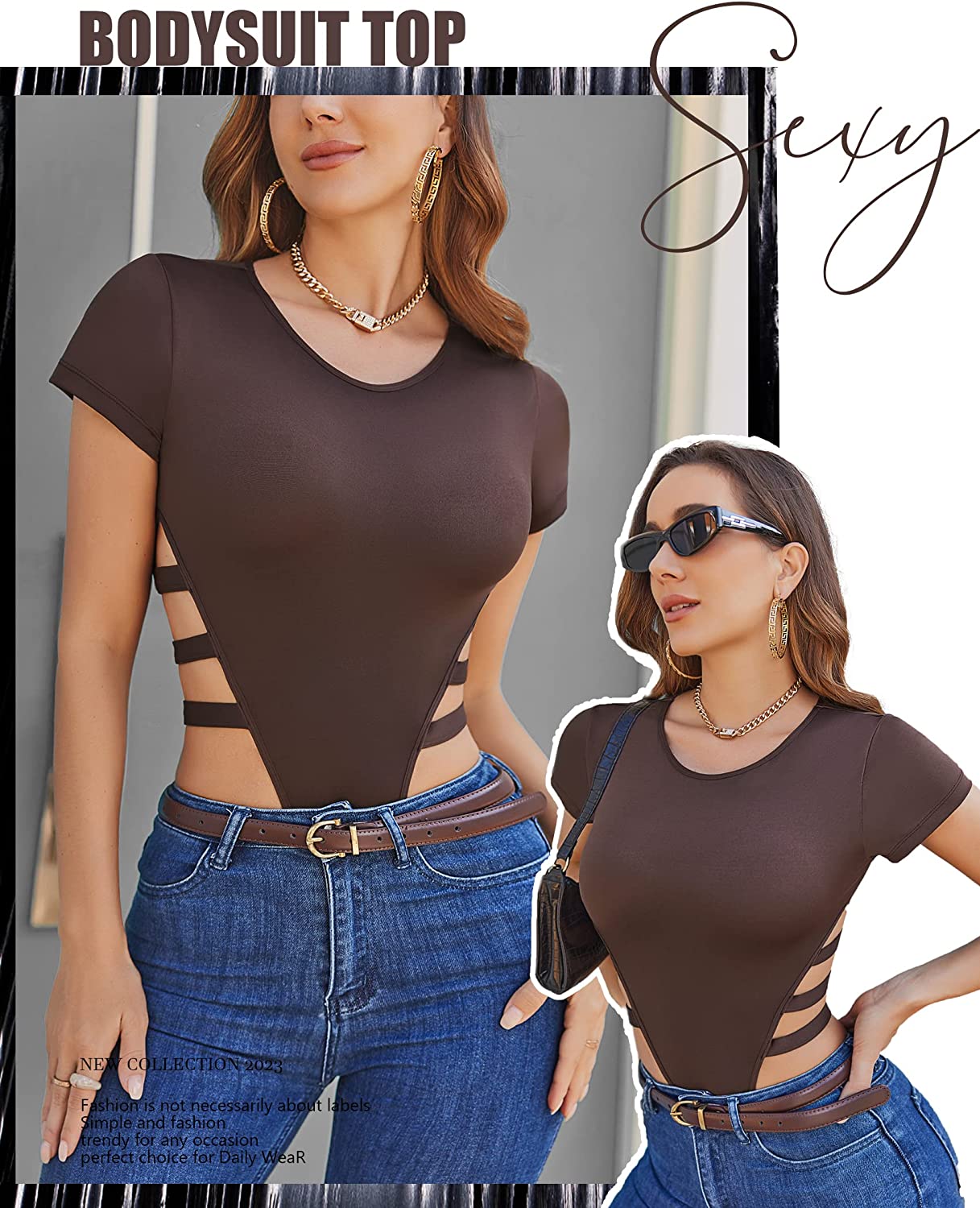Avidlove Bodysuit Cut Out Short Sleeve Body Suits Leotard Tops Casual Daily Outfits T Shirts S-XXL