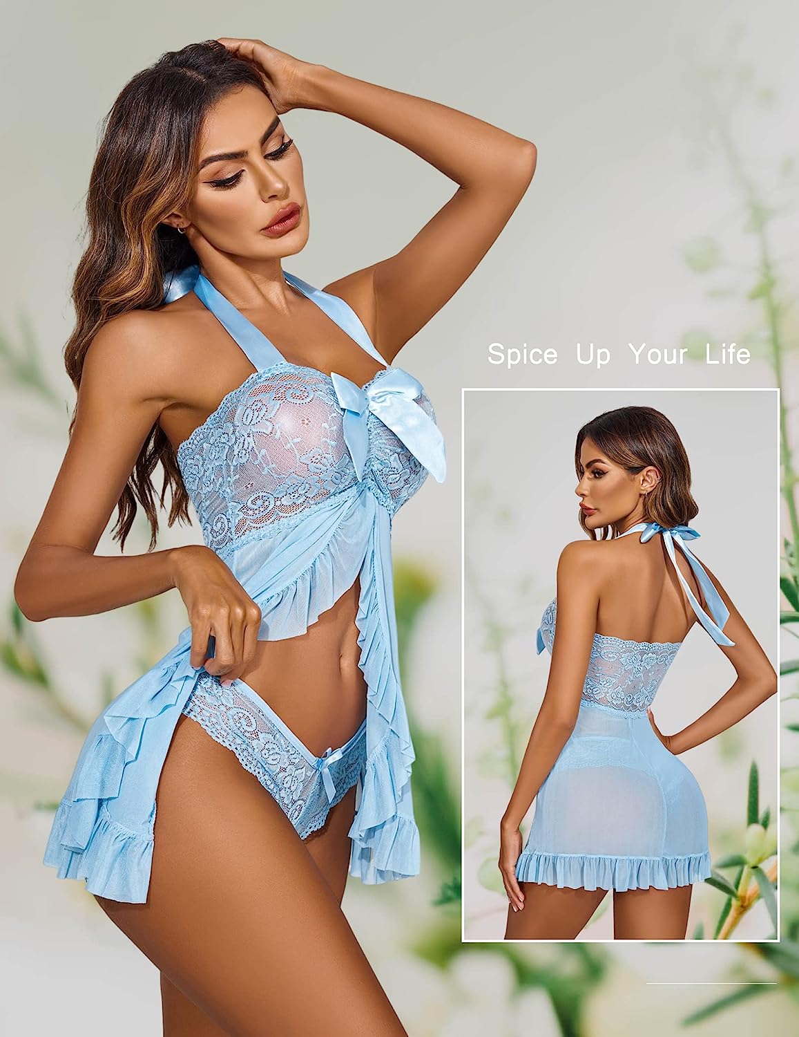 Avidlove Lingerie for Lace Babydoll Open Front Sleepwear Halter Nighty Chemsie XS-5XL