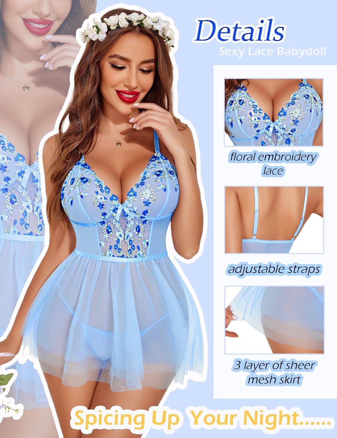 Avidlove Lingerie for Floral Embroidery Lace Babydoll Sleepwear Chemise S-XXL