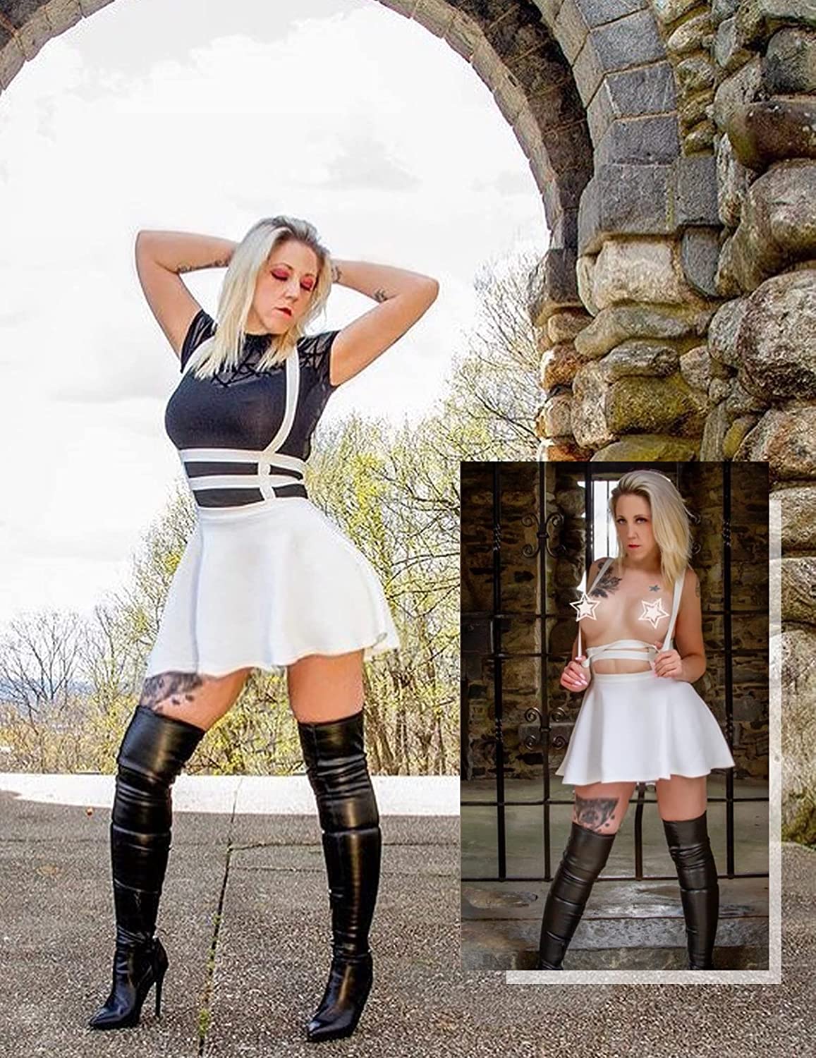 Avidlove Skirt A-Line Suspender Skort Pleated Short Braces Skirt