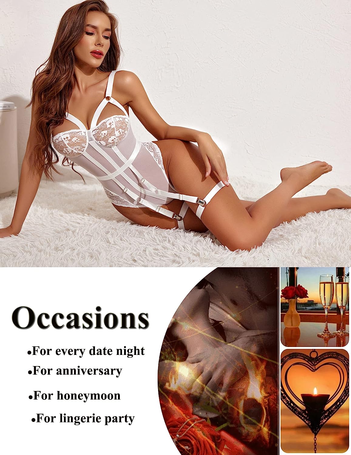 Avidlove Teddy Lingerie for with Garter Belt One Piece Lingerie Naughty Strappy Lingerie Lace Exotic Bodysuit