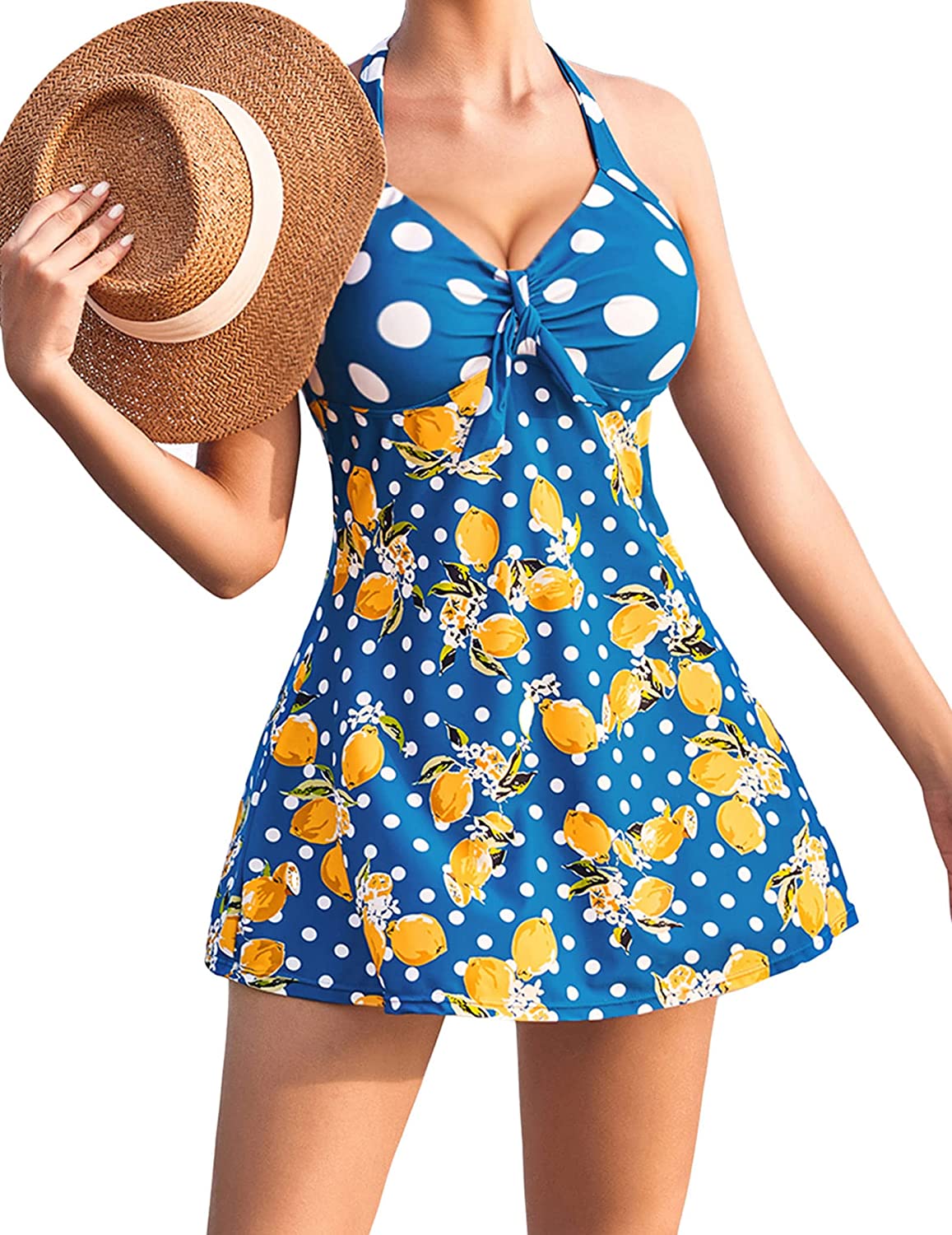 Avidlove Swimsuits for Two Piece Retro Tankini Set Halter Swimsuit Vintage Bathing Suits with Boyshorts