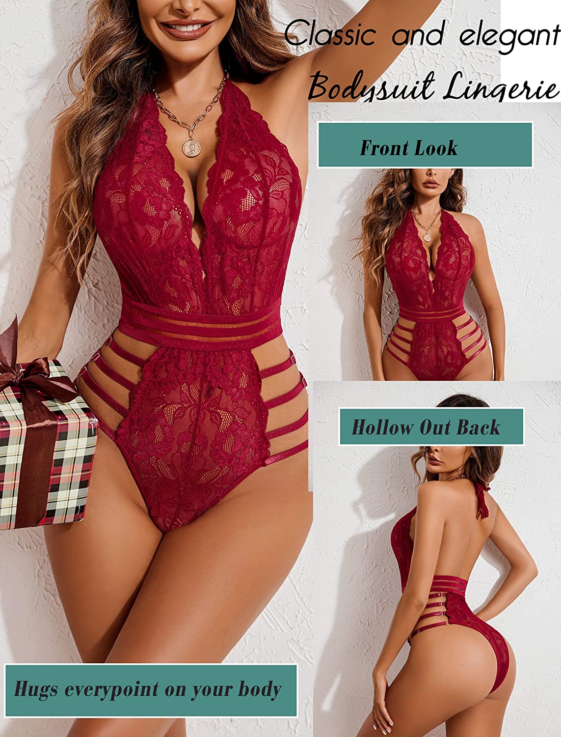 Avidlove Lace Bodysuit Teddy Lingerie Snap Crotch Lingerie One Piece Babydoll