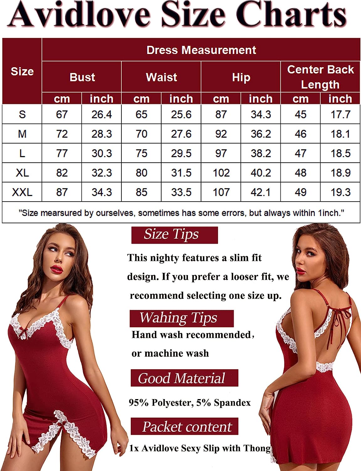 Avidlove Lingerie Lace Babydoll V Neck Sleepwear Cotton Nightgowns for Chemise
