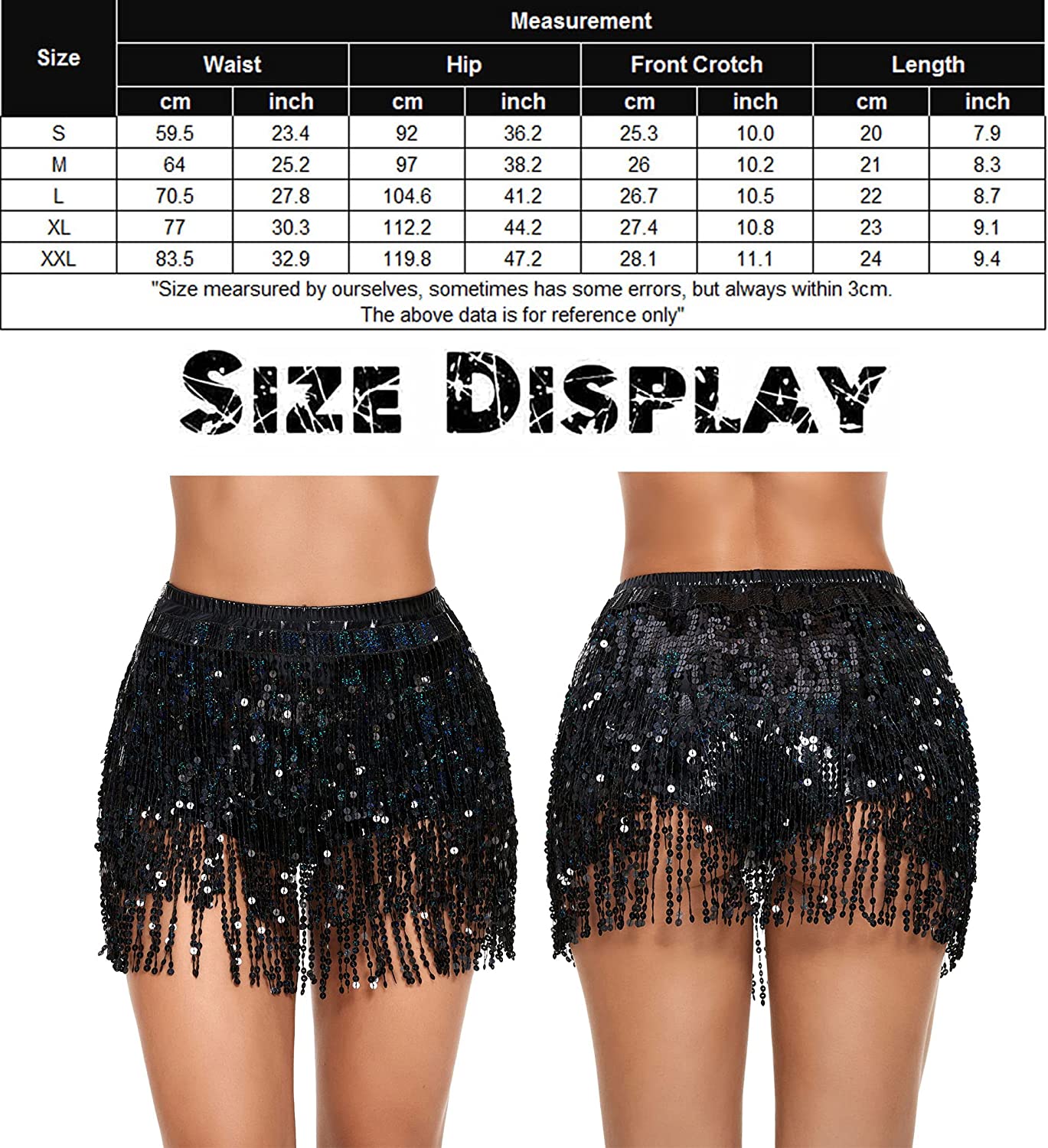 Avidlove Sequin Tassel Skirt Belly Dance Belt Dance Performance Skirt Party Rave Skirt for Women