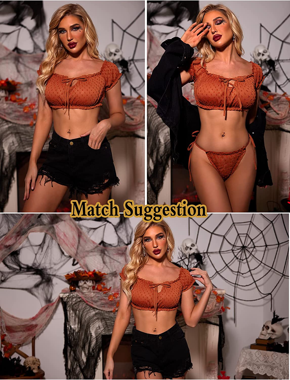 Avidlove Bra and Panty Set Ruffle Lingerie Set Mesh Babydoll Chemise