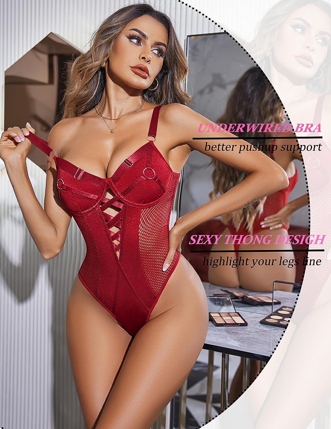 Avidlove Lingerie Bodysuit Mesh Teddy Underwire Lace Bodysuits One Piece Babydoll With Snap Crotch S-XXL
