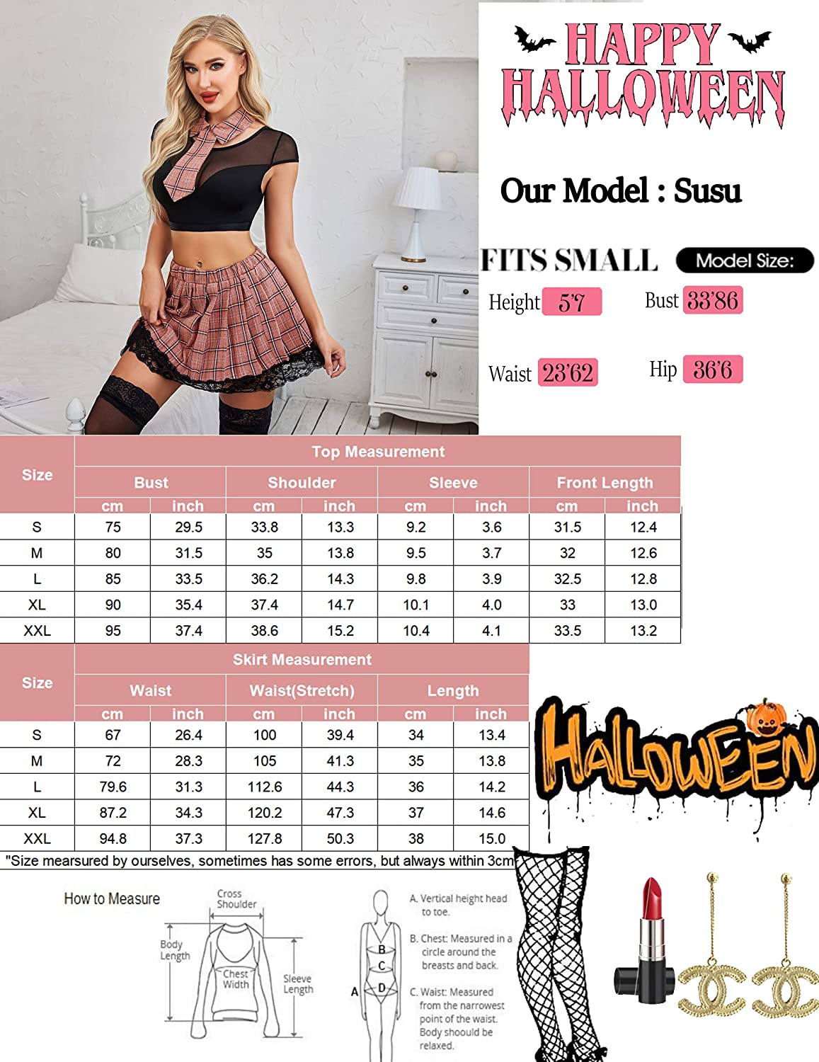 Avidlove Schoolgirl Lingerie for 3 Piece Mesh Crop Top & Plead Skirt Roleplay Costumes with Tie