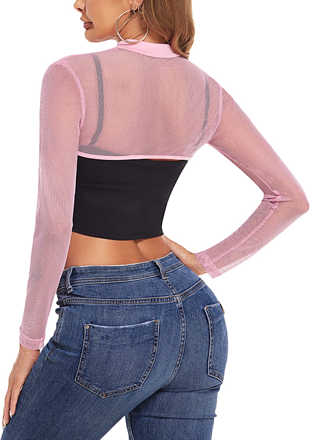 Avidlove Mesh Crop Tops for Mock Neck Long Sleeve Crop Top See Through Shirt Top Clubwear