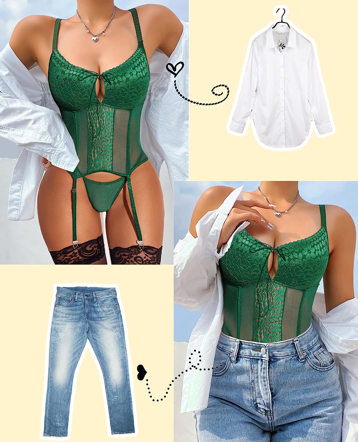 Avidlove Corset Lingerie for Garter Lingerie Set Tummy Control Teddy Boudoir Outfits No Stockings