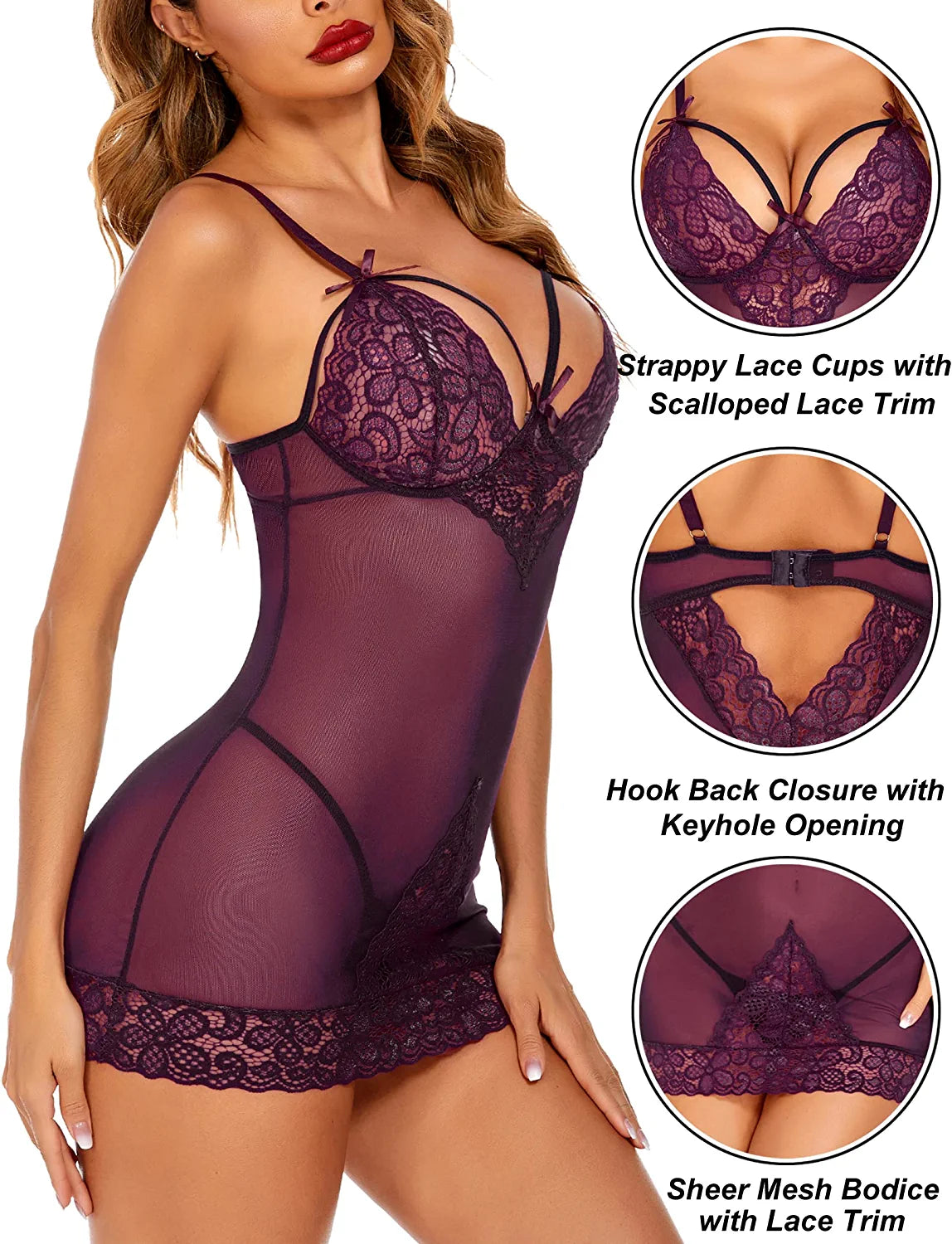 Avidlove Lingerie for Lace Chemises Strappy Babydoll Sleepwear Mini Dress S-XXXL
