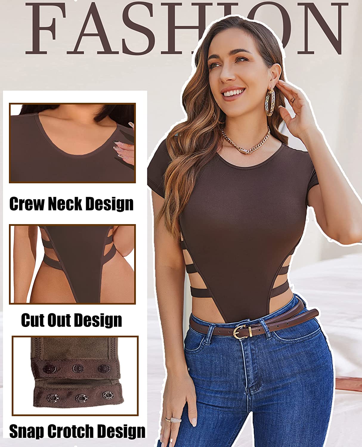 Avidlove Bodysuit Cut Out Short Sleeve Body Suits Leotard Tops Casual Daily Outfits T Shirts S-XXL