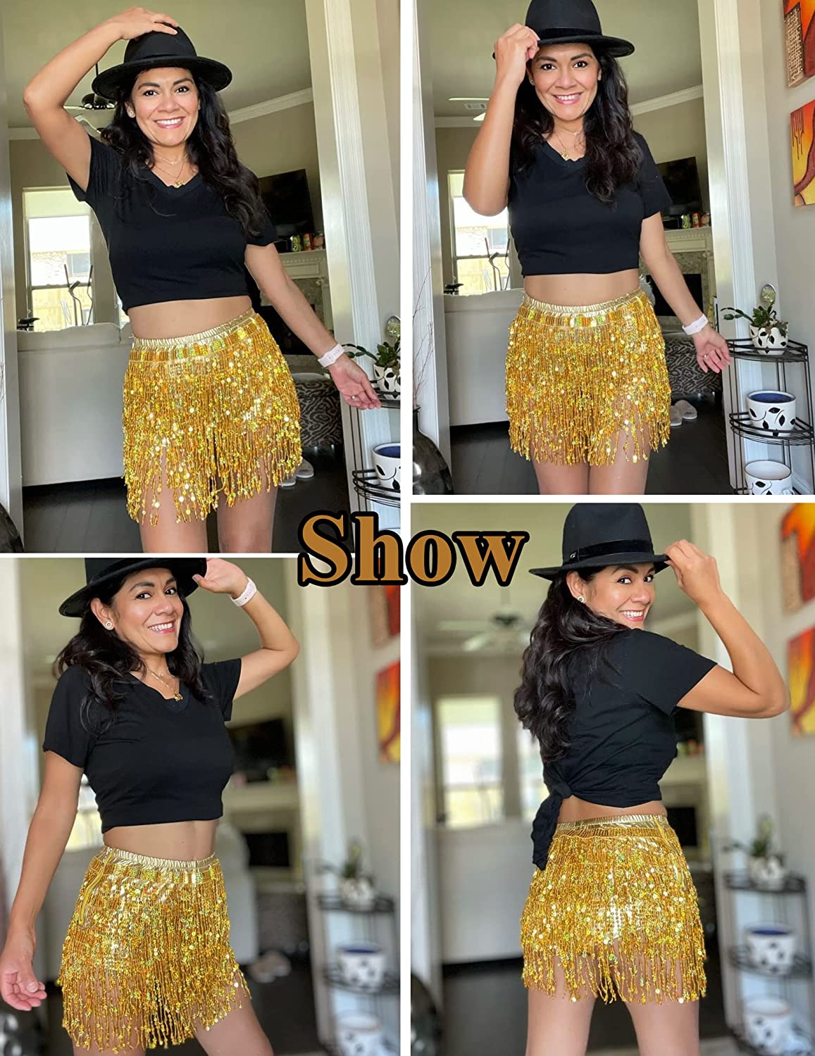 Avidlove Sequin Tassel Skirt Belly Dance Belt Dance Performance Skirt Party Rave Skirt for Women