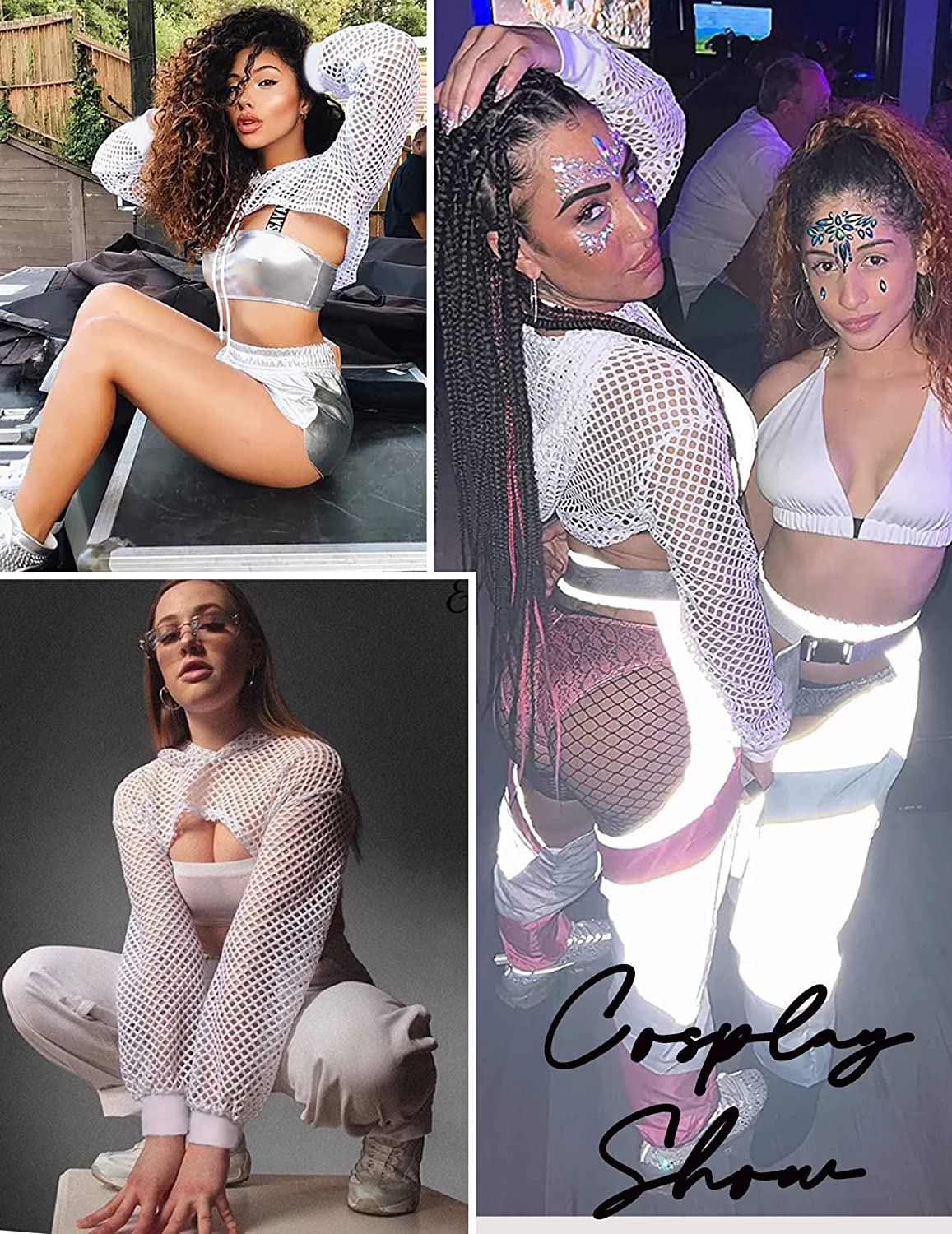 Avidlove Mesh Hoodie Crop Top Fishnet Shirt Long Sleeve Crop Top Hoodie