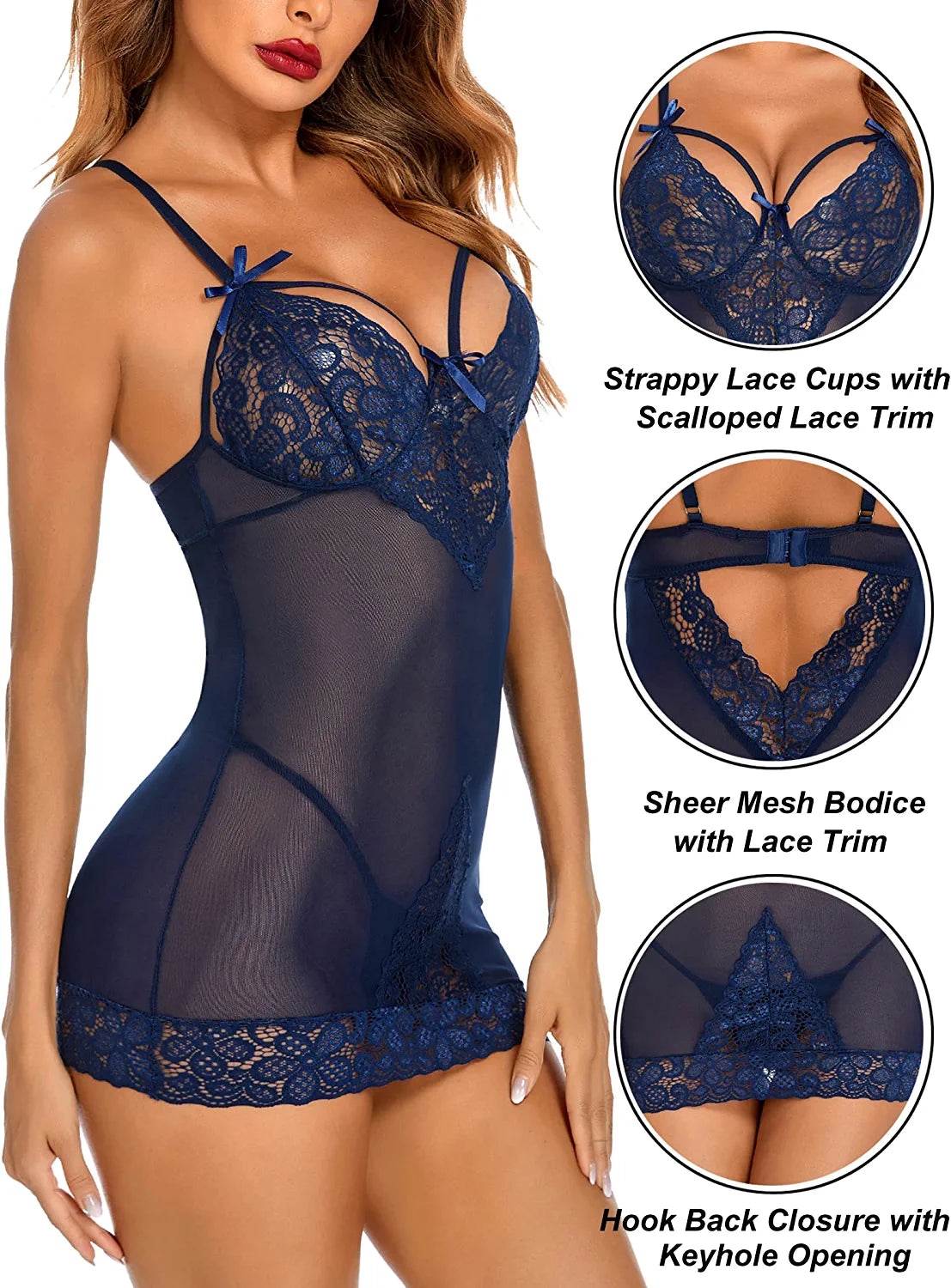 Avidlove Lingerie for Lace Chemises Strappy Babydoll Sleepwear Mini Dress S-XXXL