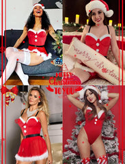 Avidlove Christmas Lingerie Santa Babydoll Lingerie V Neck Velvet Lingerie with Belt