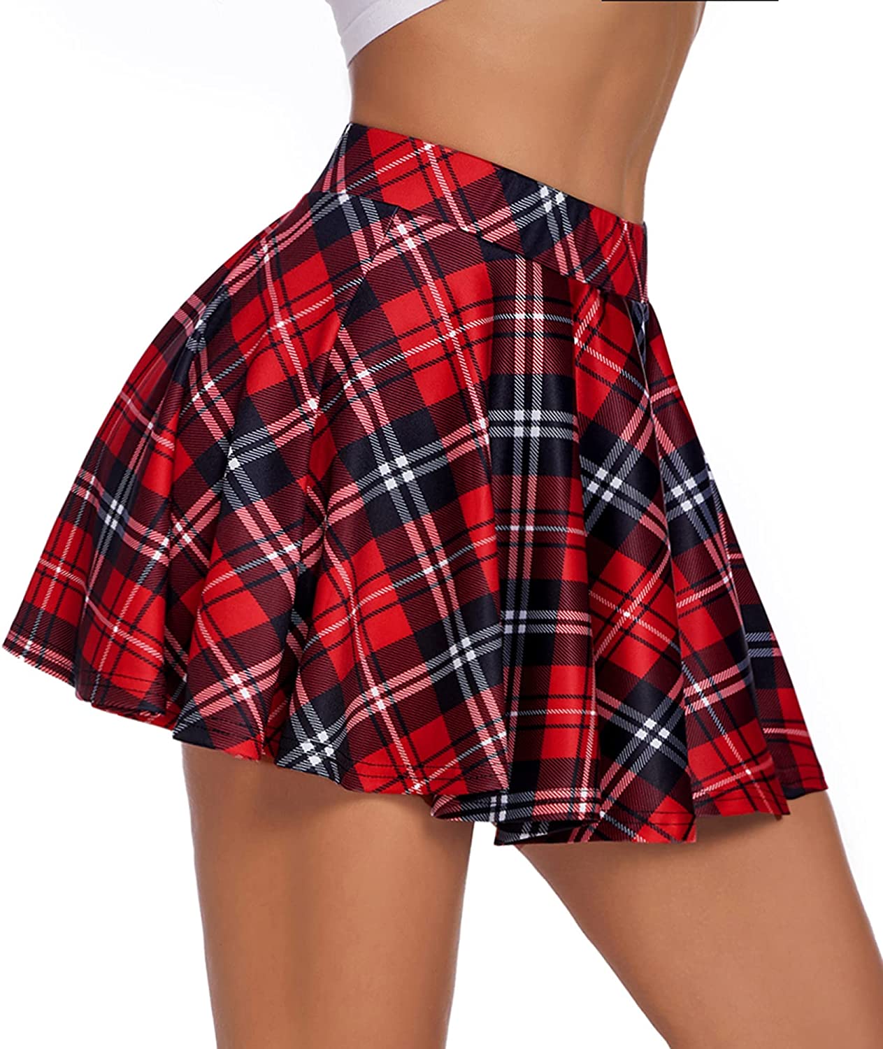 Avidlove Pleated Mini Skirt Plaid Skirts High Waist A Line Skater Skirt for Lingerie Schoolgirl