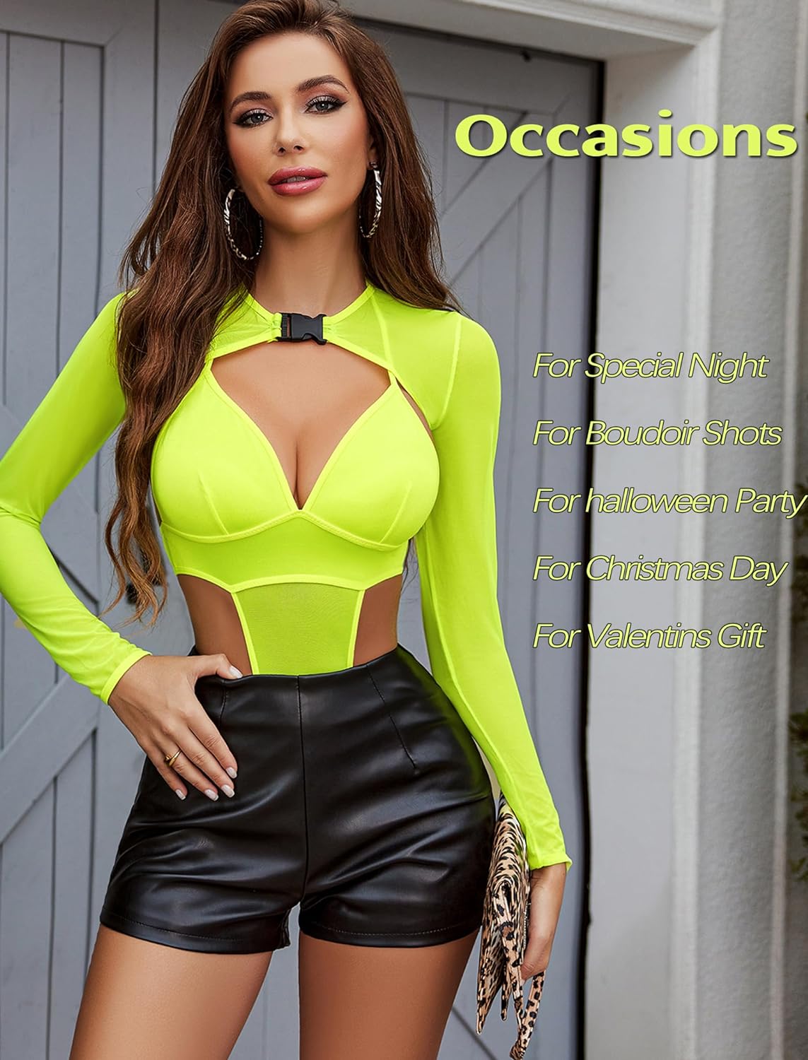 Avidlove Rave Outfits for Festival Lingerie Bodysuit Buckle Shrug Crop Top Set