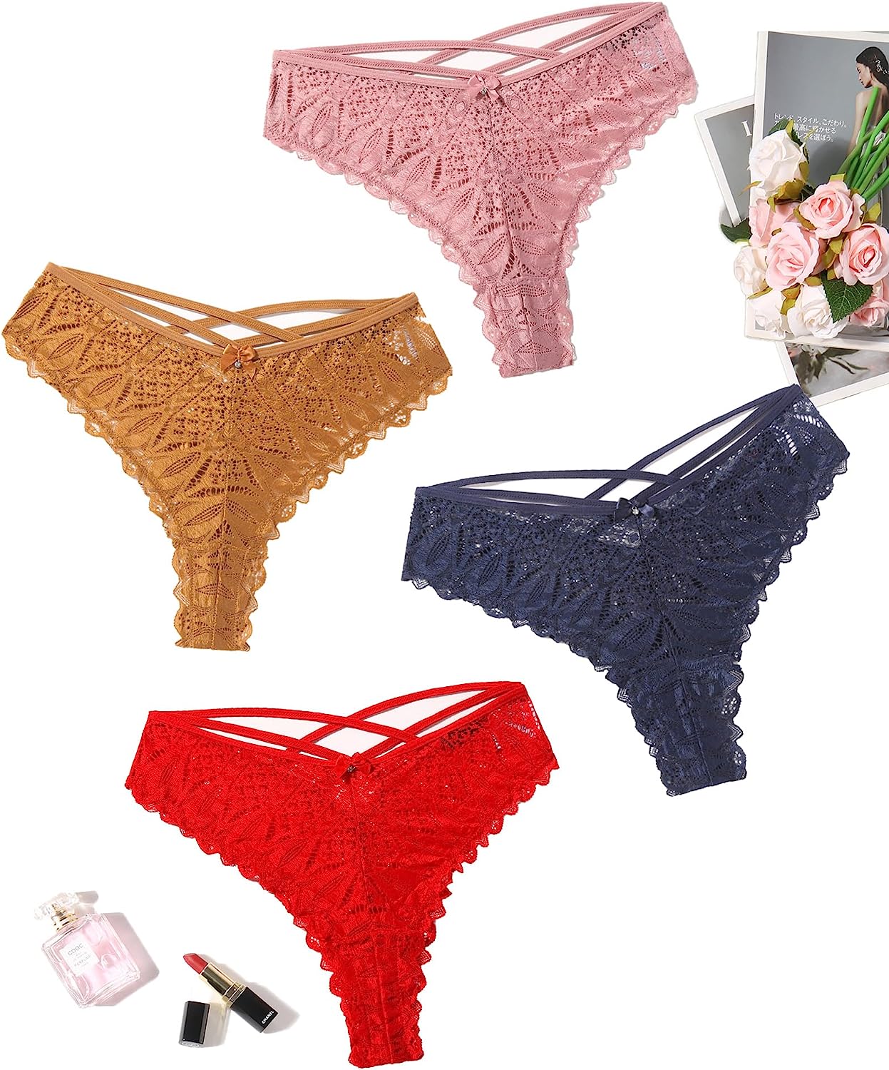 Avidlove Cheeky Panties for Lace Criss Cross Bikini Underwear Pack