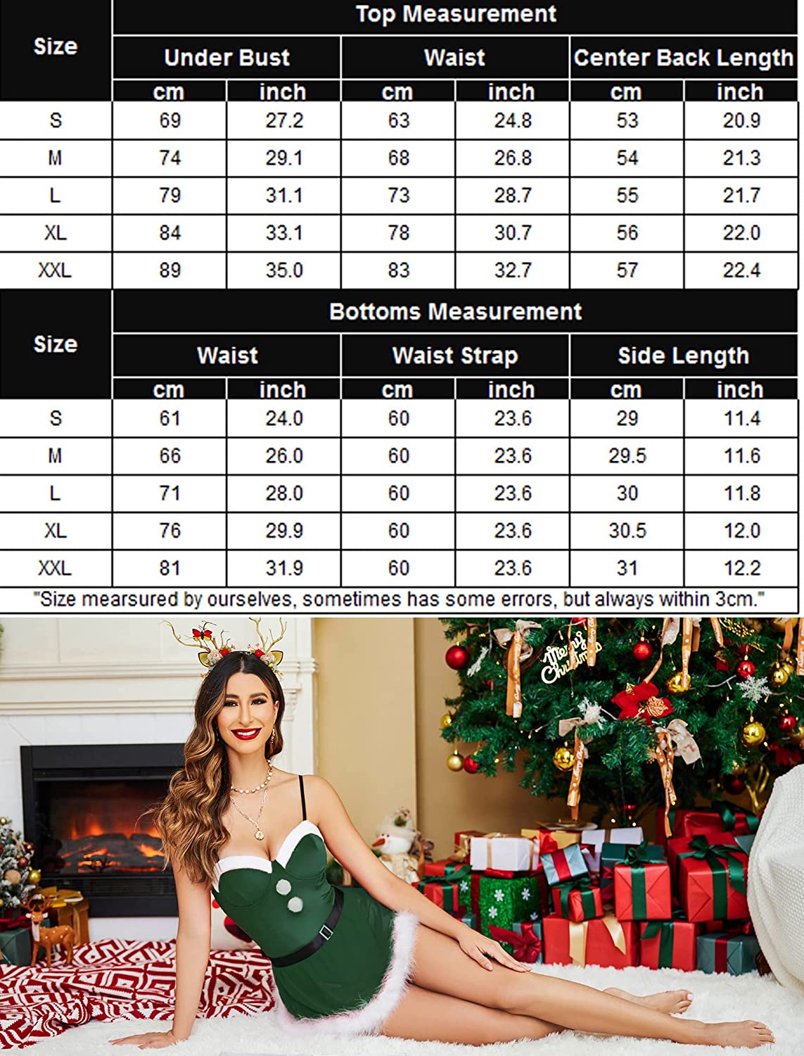 Avidlove Christmas Lingerie Santa Babydoll Lingerie V Neck Velvet Lingerie with Belt