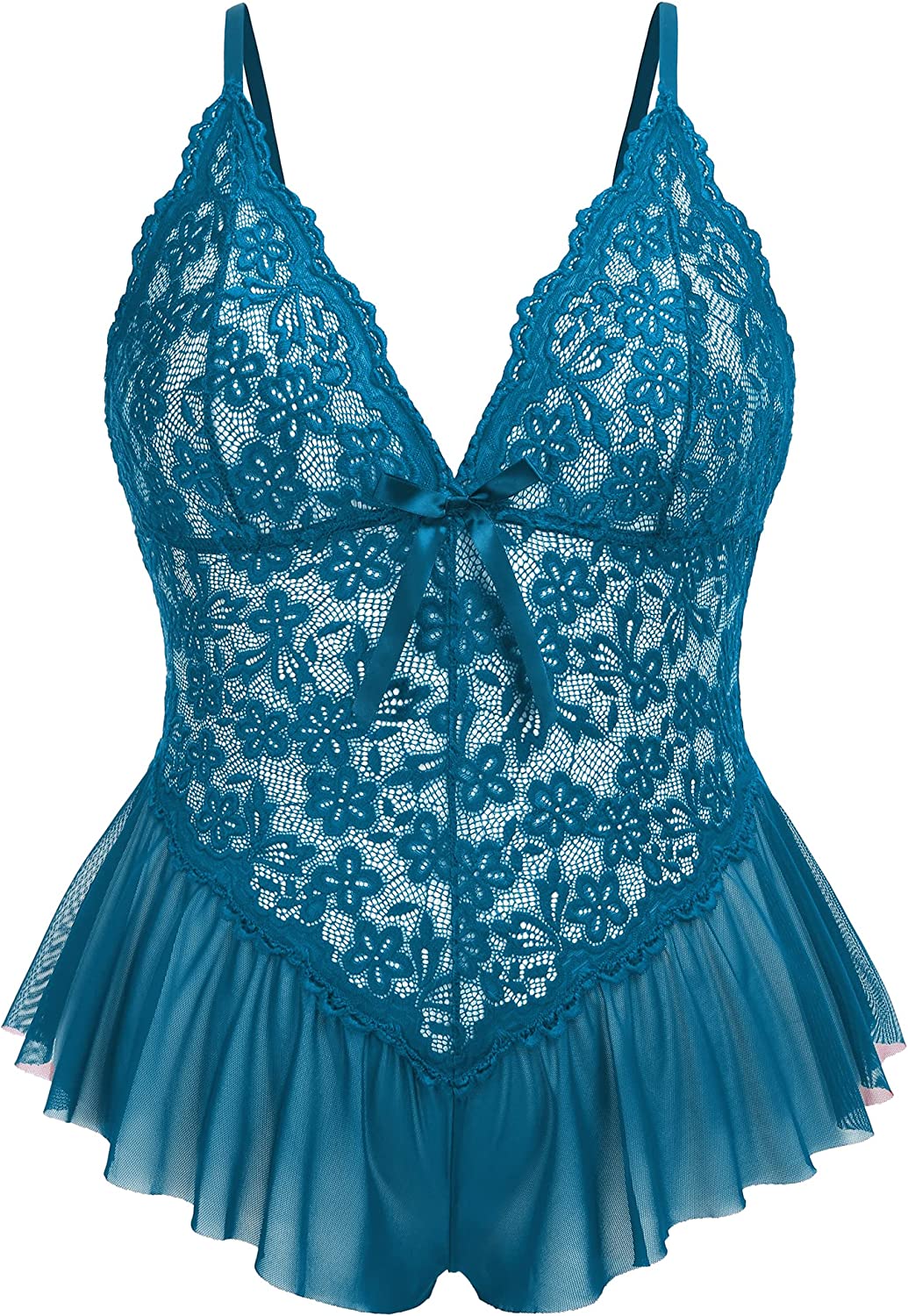 Avidlove Plus Size Lingerie for Lace Bodysuit One Piece Teddy Babydoll Mesh Chemise V Neck Sleepwear L-4XL